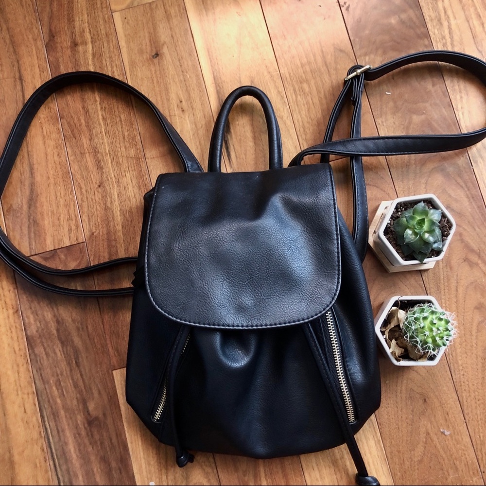small black leather backpack